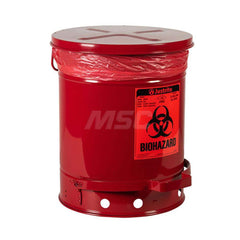 Justrite - Oily Waste Cans & Receptacles; Capacity (Gal.): 10.000 ; Opening Style: Foot Operated ; Color: Red ; Material: Steel ; Height (Inch): 18.25 ; Width/Diameter (Inch): 13.94 - Exact Tool & Supply