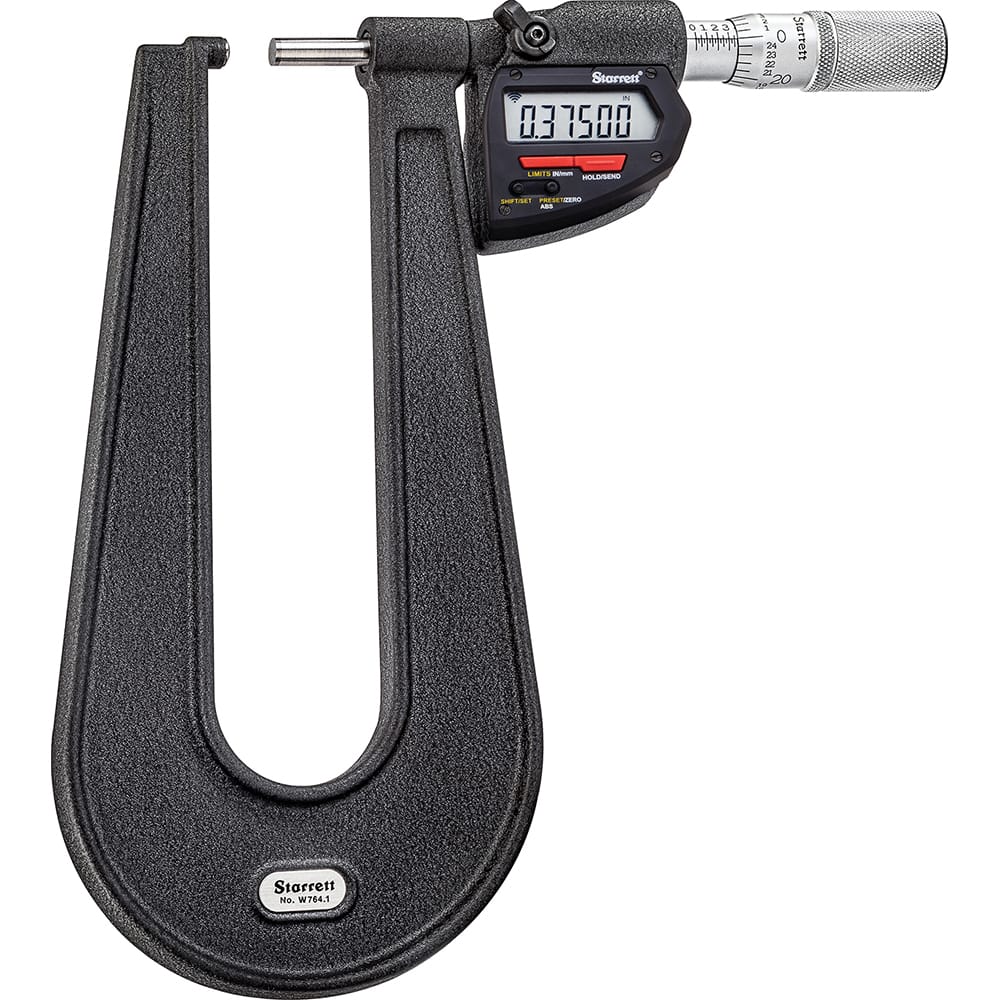 Starrett - Electronic Outside Micrometers; Type: Wireless Electronic Sheet Metal Micrometer ; Minimum Measurement (Decimal Inch): 0 ; Minimum Measurement (mm): 0 ; Maximum Measurement (mm): 25 ; Maximum Measurement (Decimal Inch): 1 ; Thimble Type: Frict - Exact Tool & Supply