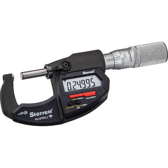 Starrett - Electronic Outside Micrometers; Type: Wireless Electronic Micrometer with Rounded Anvil ; Minimum Measurement (Decimal Inch): 0 ; Minimum Measurement (mm): 0 ; Maximum Measurement (mm): 25 ; Maximum Measurement (Decimal Inch): 1 ; Thimble Type - Exact Tool & Supply