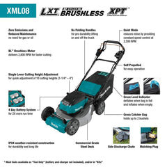 Makita - Lawn Mowers; Type: Cordless ; Power Type: Cordless ; Self-Propelled: Yes ; Voltage: 36 ; Cutting Width (Inch): 21.0000 - Exact Tool & Supply