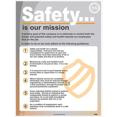 NMC - Training & Safety Awareness Posters; Subject: Safety & Regulatory Compliance ; Training Program Title: 5S; Office Safety ; Message: Safety Is Our Mission ; Series: Safety & Health ; Language: English ; Background Color: Gray; White - Exact Tool & Supply