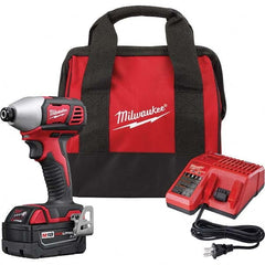 Milwaukee Tool - Cordless Impact Wrenches & Ratchets; Voltage: 18.0 ; Drive Size (Inch): 1/4 ; Battery Chemistry: Lithium-Ion ; Handle Type: Pistol Grip ; Torque (In/Lb): 1500 ; Speed (RPM): 2750 - Exact Tool & Supply