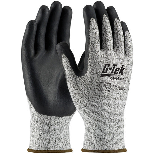 ‎16-334/S Coated Gloves w/Polykor - G-Tek PolyKor - S&P 13G Blend Shell - Black Nitrile Foam Coating - A2 - Exact Tool & Supply