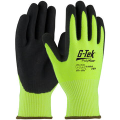 ‎16-343LG/L Coated Gloves w/Polykor - G-Tek PolyKor - HV Lime G 13G Shell - DD Nitrile MicroSurface Grip - A2 - Exact Tool & Supply