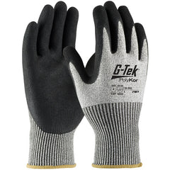 ‎16-350/XS Coated Gloves w/Polykor - G-Tek PolyKor - S&P 13G Blend Shell - Black Nitrile MicroSurface Grip - A4 - Exact Tool & Supply
