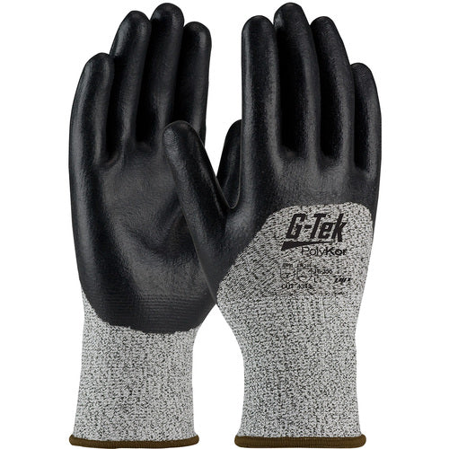 ‎16-355/M Coated Gloves w/Polykor - G-Tek PolyKor - S&P 13G Blend Shell - Black Nitrile Coated Foam Grip - A2 - Exact Tool & Supply