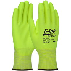 ‎16-520HY/XL Coated Gloves w/Polykor - G-Tek PolyKor - Hi-Vis 13G Blended Shell - Hi-Vis Polyurethane Grip - A3 - Exact Tool & Supply