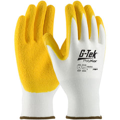 ‎16-813/M Coated Gloves w/Polykor - G-Tek PolyKor - White 13G Shell - Yellow Latex Coat Crinkle Grip - A2 - Exact Tool & Supply
