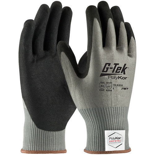 16-X310/L Coated Gloves w/Polykor - G-Tek PolyKor Xrystal - S&P Blended 13 Gauge - Nitrile MicroSurface - A4 - Exact Tool & Supply