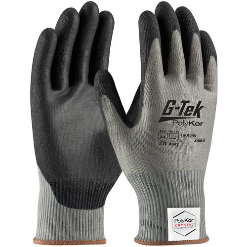 16-X540/M Coated Gloves w/Polykor - G-Tek PolyKor Xrystal - S&P Blended 13 Gauge - Polyurethane Grip - A4 - Exact Tool & Supply