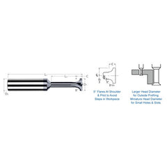 Corner Rounding End Mills - 0.0310″ (1/32″) Radius × 0.1150″ Head Diameter × 0.1560″ (5/32″) Neck Length Carbide 5° Flare Back Corner Rounding End Mill, 3 Flutes, AlTiN Coated - Exact Tool & Supply