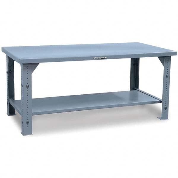 Strong Hold - Stationary Work Benches, Tables Type: Adjustable Leg Top Material: 7 Gauge Steel - Exact Tool & Supply
