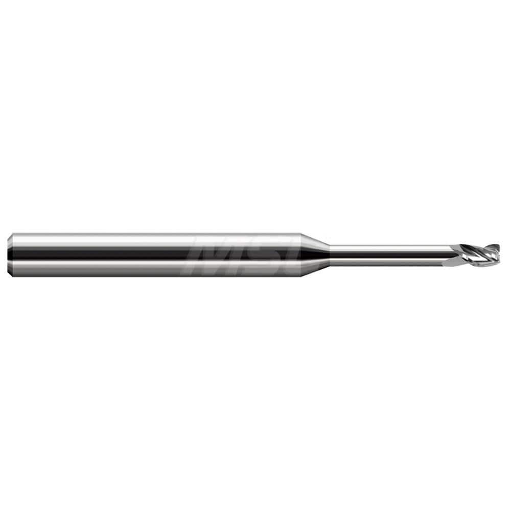 Corner Radius End Mill: 0.078″ Dia, 0.117″ LOC, 0.01″ Radius, 3 Flutes, Solid Carbide 2-1/2″ OAL, 1″ Shank Dia, Helix, Bright/Uncoated, Corner Radius End, Centercutting