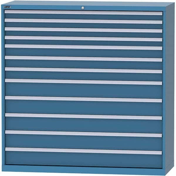 LISTA - 12 Drawer, 84 Compartment Bright Blue Steel Modular Storage Cabinet - Exact Tool & Supply