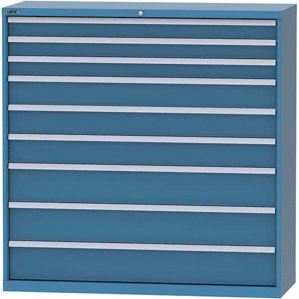 LISTA - 9 Drawer, 84 Compartment Bright Blue Steel Modular Storage Cabinet - Exact Tool & Supply