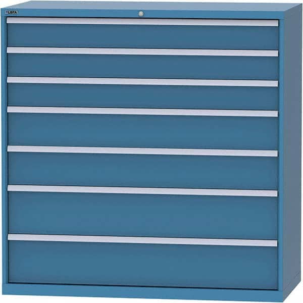 LISTA - 7 Drawer, 84 Compartment Bright Blue Steel Modular Storage Cabinet - Exact Tool & Supply