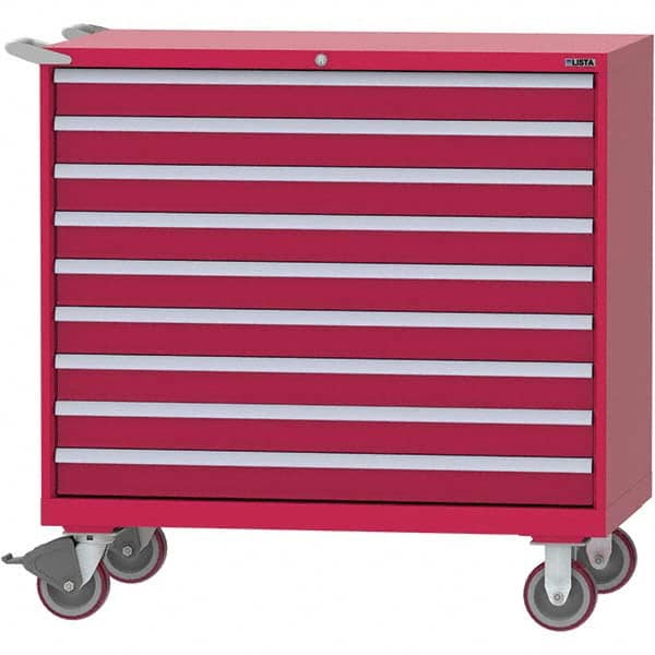LISTA - 9 Drawer, 99 Compartment Red Steel Modular Storage Cabinet - Exact Tool & Supply