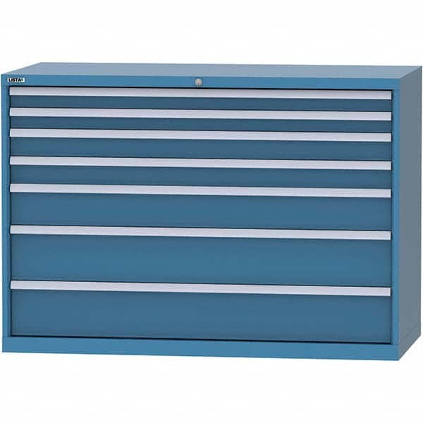 LISTA - 7 Drawer, 84 Compartment Bright Blue Steel Modular Storage Cabinet - Exact Tool & Supply
