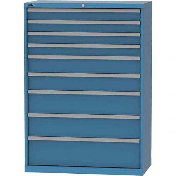 LISTA - 9 Drawer, 84 Compartment Bright Blue Steel Modular Storage Cabinet - Exact Tool & Supply