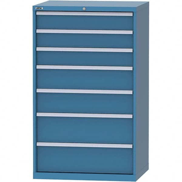 LISTA - 7 Drawer, 84 Compartment Bright Blue Steel Modular Storage Cabinet - Exact Tool & Supply