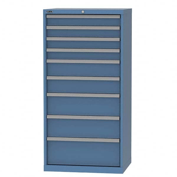 LISTA - 9 Drawer, 124 Compartment Bright Blue Steel Modular Storage Cabinet - Exact Tool & Supply
