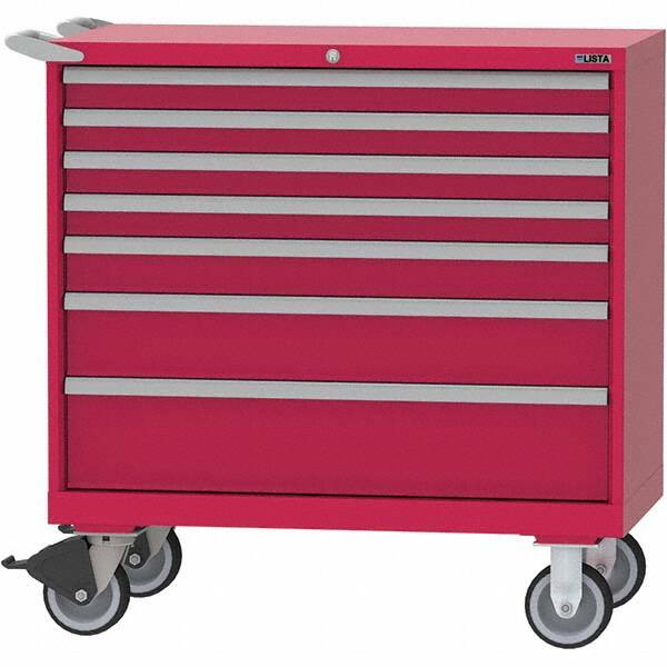 LISTA - 7 Drawer, 84 Compartment Red Steel Modular Storage Cabinet - Exact Tool & Supply