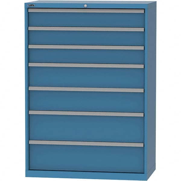 LISTA - 7 Drawer, 84 Compartment Bright Blue Steel Modular Storage Cabinet - Exact Tool & Supply