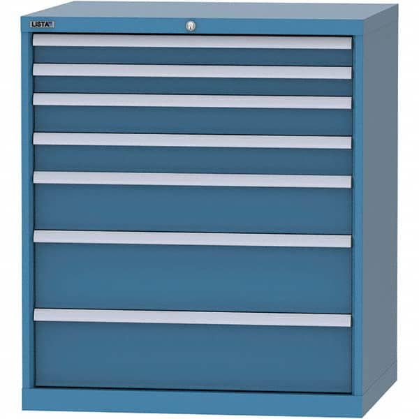 LISTA - 7 Drawer, 84 Compartment Bright Blue Steel Modular Storage Cabinet - Exact Tool & Supply