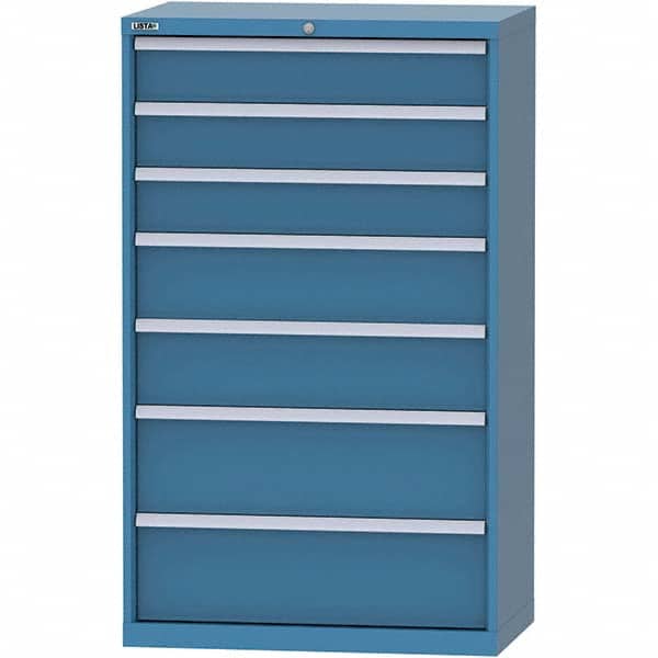 LISTA - 7 Drawer, 84 Compartment Bright Blue Steel Modular Storage Cabinet - Exact Tool & Supply