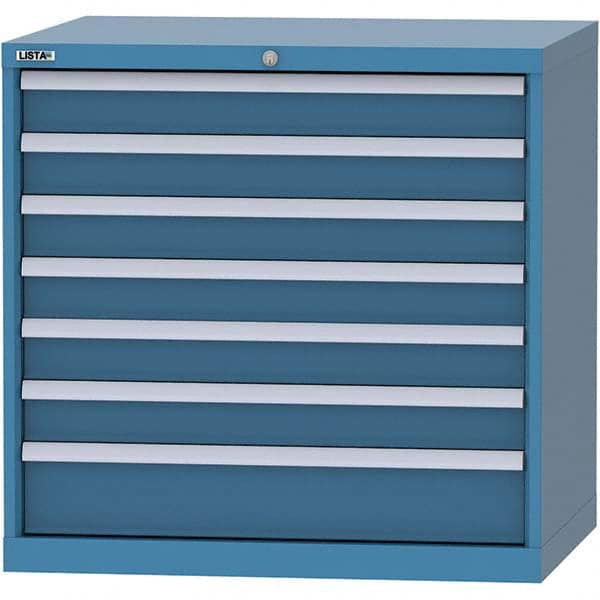 LISTA - 7 Drawer, 84 Compartment Bright Blue Steel Modular Storage Cabinet - Exact Tool & Supply