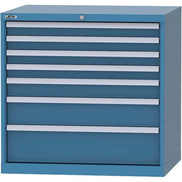 LISTA - 7 Drawer, 84 Compartment Bright Blue Steel Modular Storage Cabinet - Exact Tool & Supply