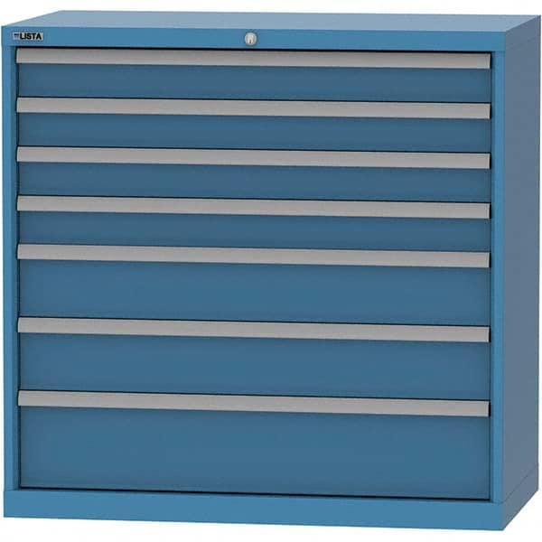 LISTA - 7 Drawer, 84 Compartment Bright Blue Steel Modular Storage Cabinet - Exact Tool & Supply