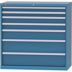 LISTA - 7 Drawer, 84 Compartment Bright Blue Steel Modular Storage Cabinet - Exact Tool & Supply