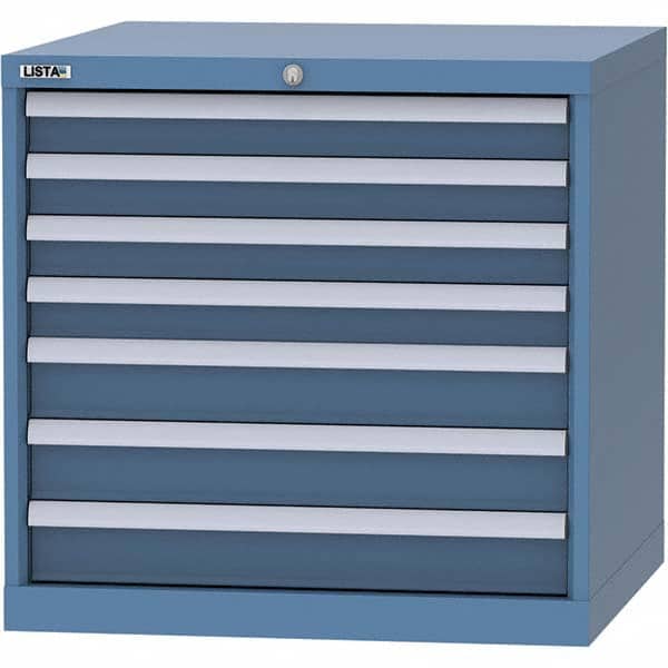 LISTA - 7 Drawer, 45 Compartment Bright Blue Steel Modular Storage Cabinet - Exact Tool & Supply