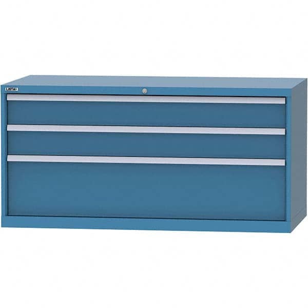 LISTA - 3 Drawer, 84 Compartment Bright Blue Steel Modular Storage Cabinet - Exact Tool & Supply