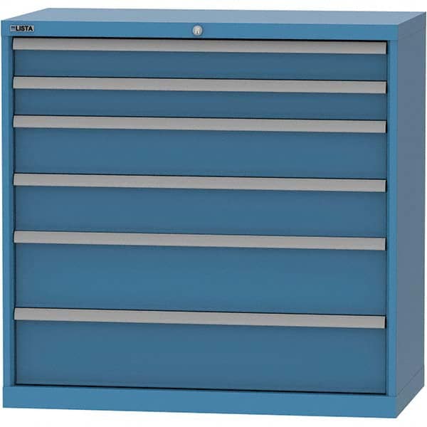 LISTA - 6 Drawer, 84 Compartment Bright Blue Steel Modular Storage Cabinet - Exact Tool & Supply