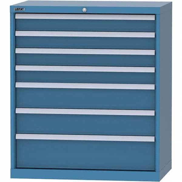 LISTA - 7 Drawer, 84 Compartment Bright Blue Steel Modular Storage Cabinet - Exact Tool & Supply
