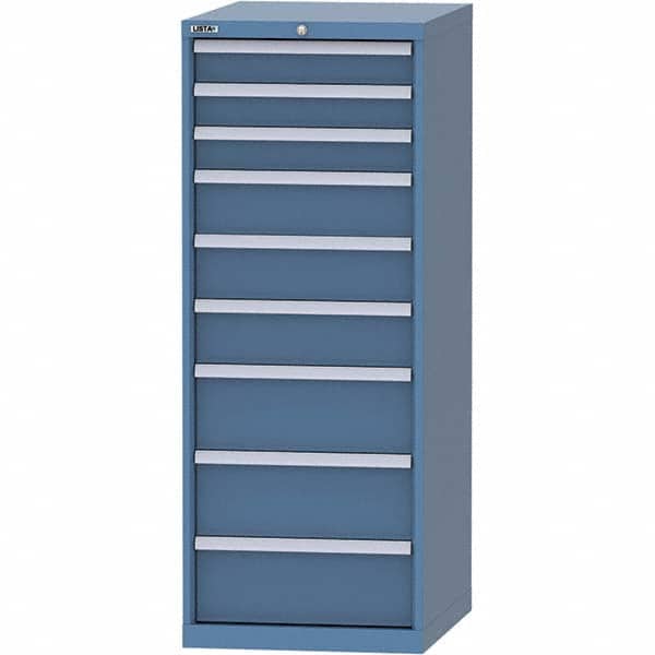 LISTA - 9 Drawer, 99 Compartment Bright Blue Steel Modular Storage Cabinet - Exact Tool & Supply