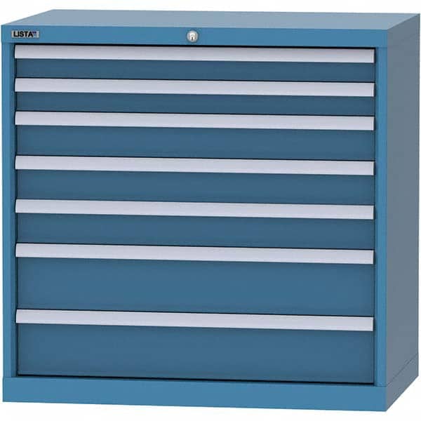 LISTA - 7 Drawer, 84 Compartment Bright Blue Steel Modular Storage Cabinet - Exact Tool & Supply