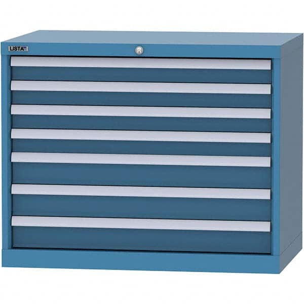 LISTA - 7 Drawer, 84 Compartment Bright Blue Steel Modular Storage Cabinet - Exact Tool & Supply