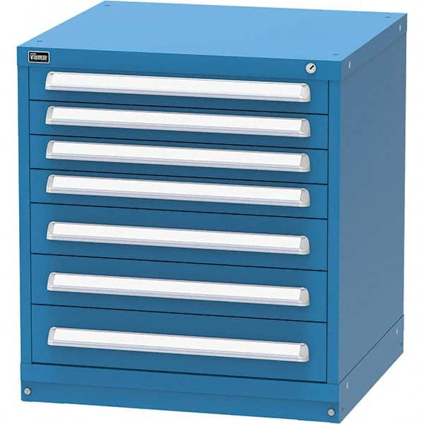 Vidmar - 7 Drawer, 124 Compartment Bright Blue Steel Modular Storage Cabinet - Exact Tool & Supply