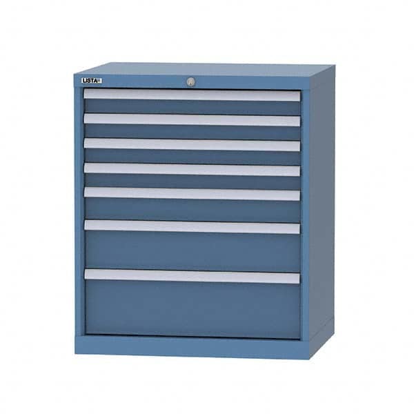 LISTA - 7 Drawer, 124 Compartment Bright Blue Steel Modular Storage Cabinet - Exact Tool & Supply