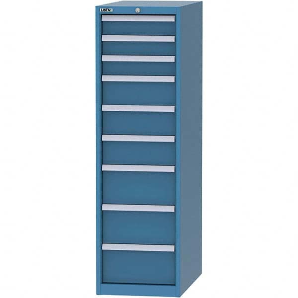 LISTA - 9 Drawer, 45 Compartment Bright Blue Steel Modular Storage Cabinet - Exact Tool & Supply