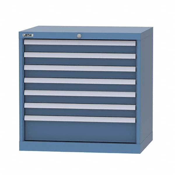 LISTA - 7 Drawer, 124 Compartment Bright Blue Steel Modular Storage Cabinet - Exact Tool & Supply