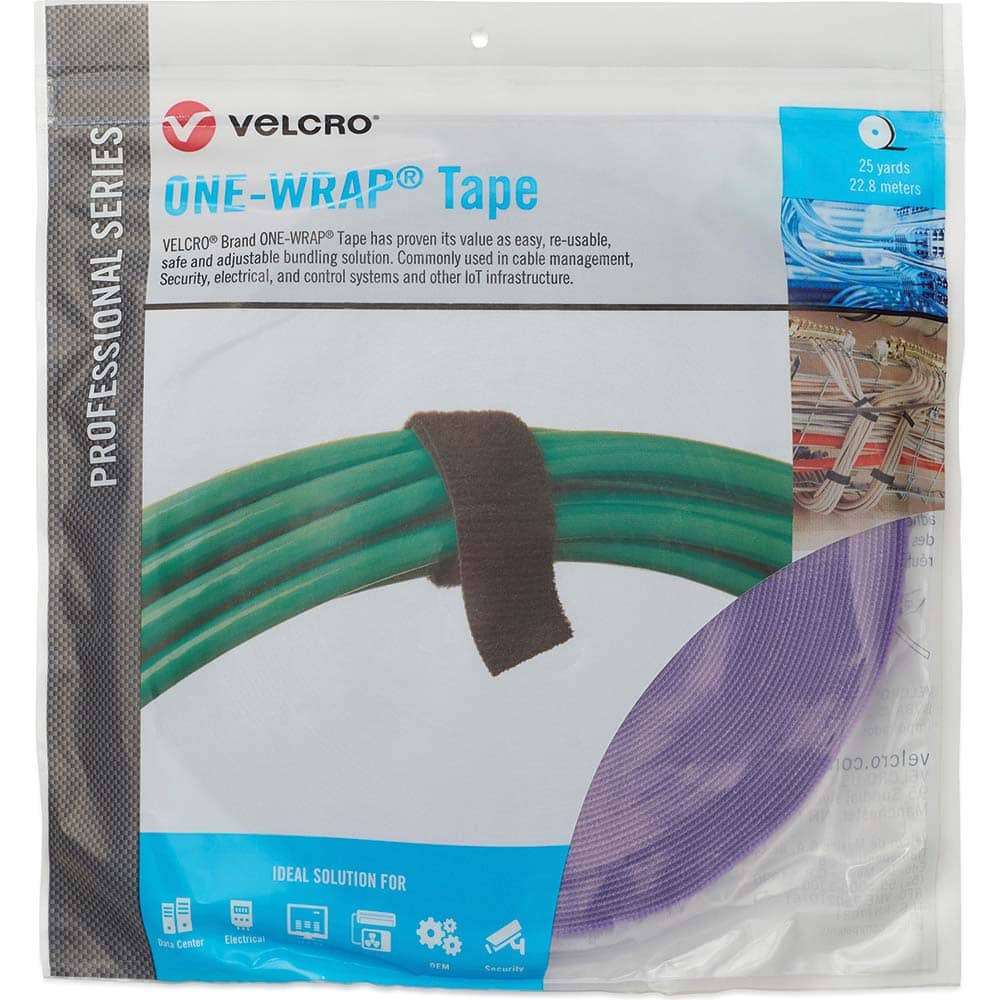 Velcro Brand - Cable Ties; Cable Tie Type: Reusable Cable Tie ; Material: Hook and Loop ; Color: Purple ; Overall Length (Feet): 75 ; Overall Length (Decimal Inch): 300.00000 ; Maximum Bundle Diameter (Inch): 0.75 - Exact Tool & Supply