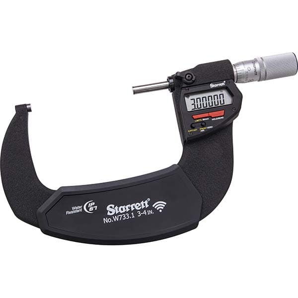 Starrett - Electronic Outside Micrometers; Type: Wireless Electronic Outside Micrometer ; Minimum Measurement (Decimal Inch): 4 ; Minimum Measurement (mm): 100 ; Maximum Measurement (mm): 125 ; Maximum Measurement (Decimal Inch): 5 ; Thimble Type: Fricti - Exact Tool & Supply