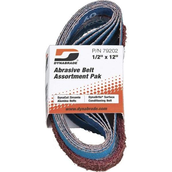 Dynabrade - 1/2" Wide x 12" OAL, 60 & 80 Grit, Aluminum Oxide Abrasive Belt - Aluminum Oxide, Coated & Nonwoven, X Weighted Cloth Backing, Wet/Dry - Exact Tool & Supply