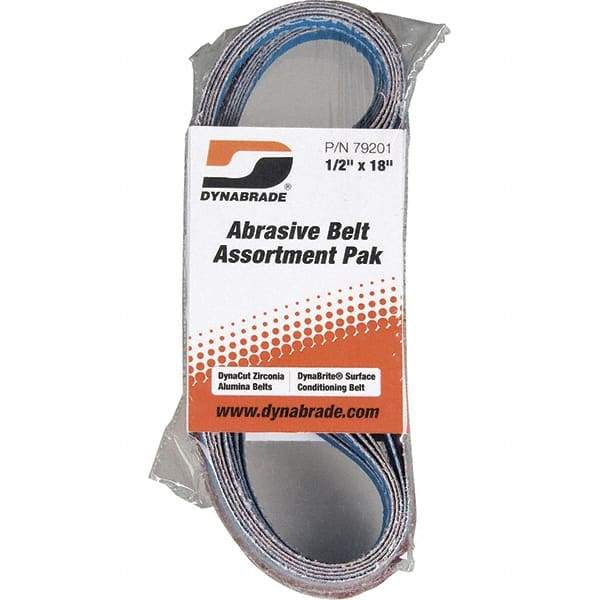 Dynabrade - 1/2" Wide x 18" OAL, 60 & 80 Grit, Zirconia Alumina Abrasive Belt - Zirconia Alumina, Coated & Nonwoven, X Weighted Cloth Backing, Wet/Dry - Exact Tool & Supply