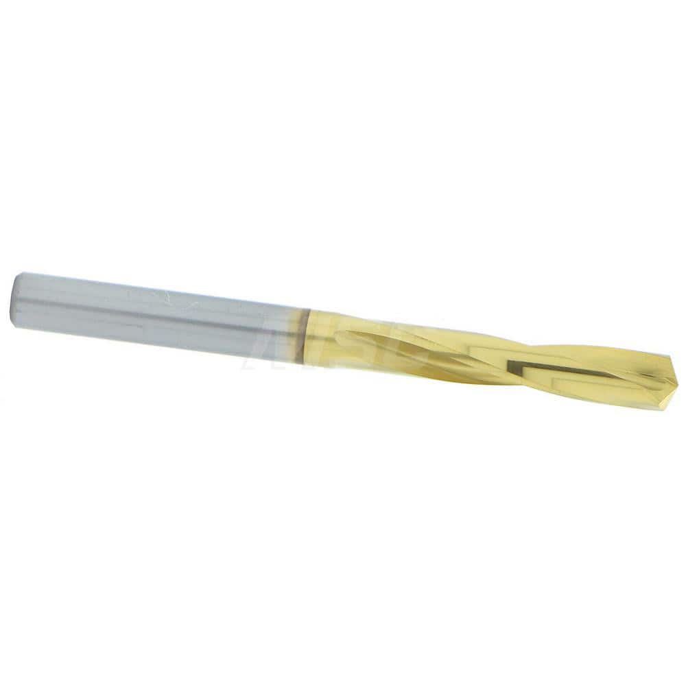 Screw Machine Length Drill Bit: 0.1719″ Dia, 135 °, Solid Carbide TiN Finish, Right Hand Cut, Spiral Flute, Straight-Cylindrical Shank