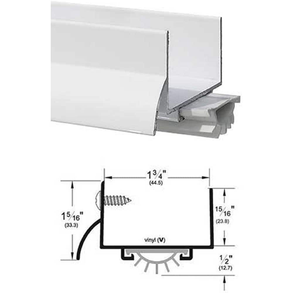 Pemko - Sweeps & Seals; Type: Drip Ledge U Shape Door Shoe ; Width (Inch): 1-5/16 ; Finish/Coating: White Painted; Aluminum ; Material: 6063-T6 Aluminum Alloy and Temper Retainer ; Back Strip Brush Width (Inch): 2 ; Bristle Length (Inch): 0.5000 - Exact Tool & Supply